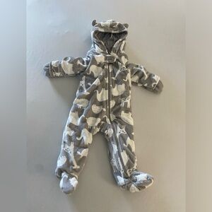 Carters Cozy Gray Animal Print hooded full body jacket 6-9mo